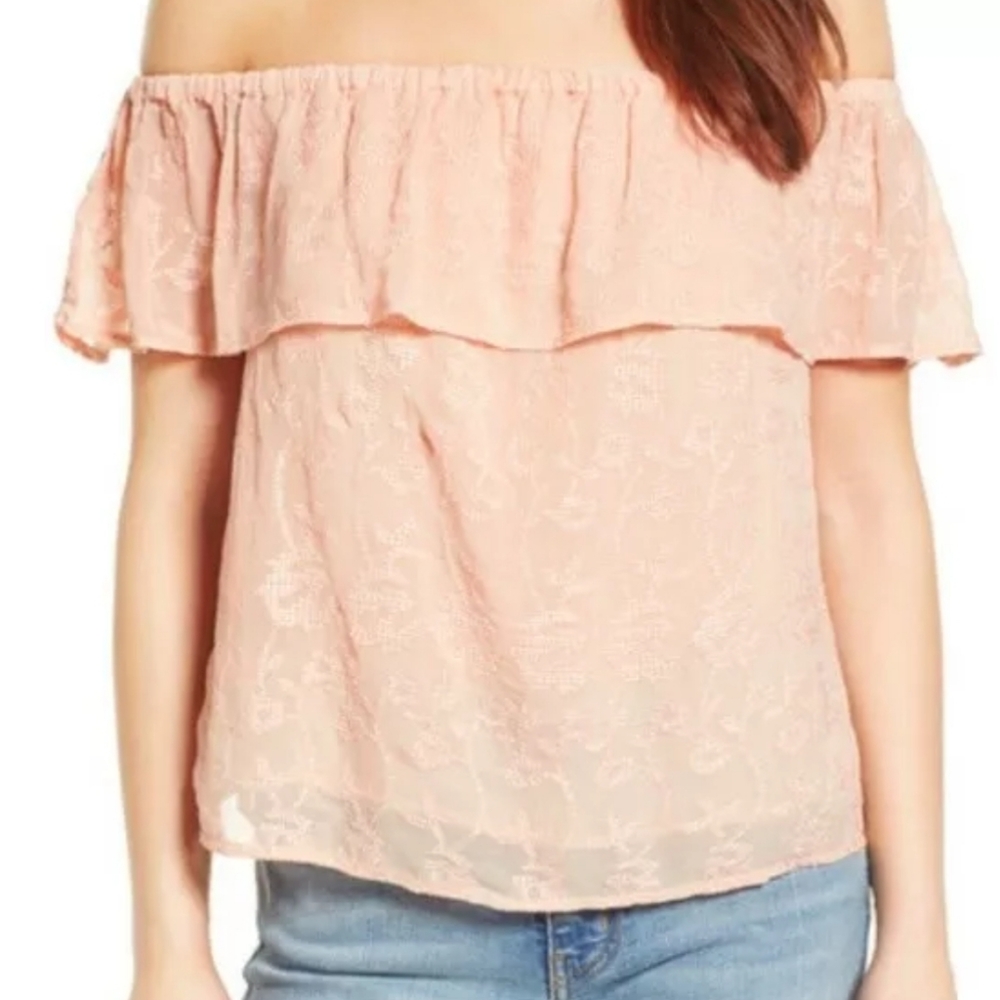 Luckybrand Pink/ Peach Peasant Embroidered Top Med